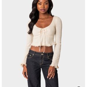 Elegant Cream Ruched Crop Top